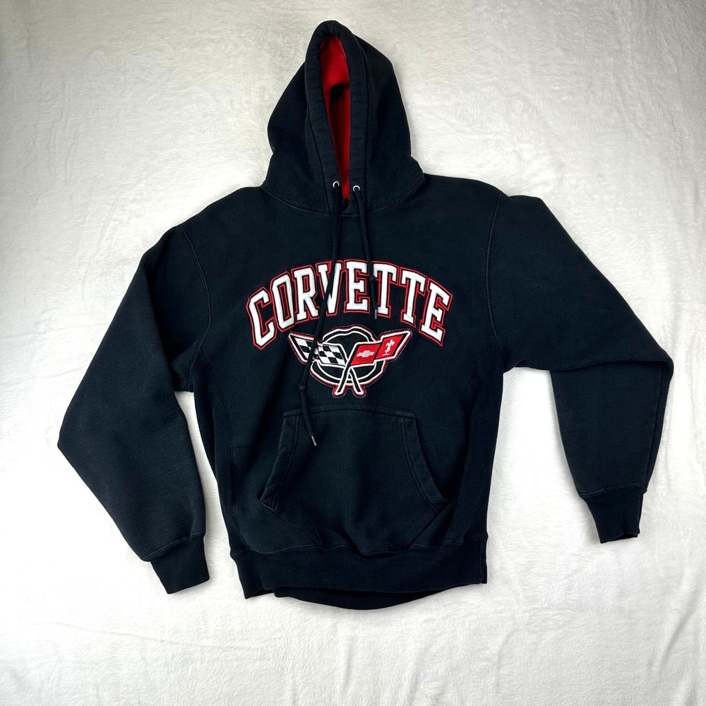 Steve & Barry's Hoodie Mens Corvette Regular M Black Pullover Graphic Cotton VTG